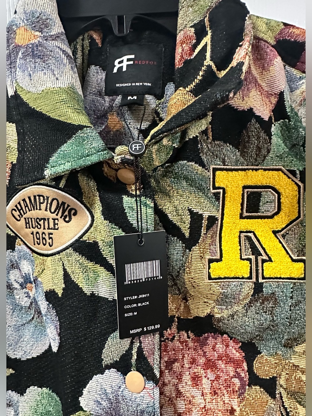Red Fox NWT Floral Varsity Bomber Jacket in Black (mix39) - Picture 2 of 6